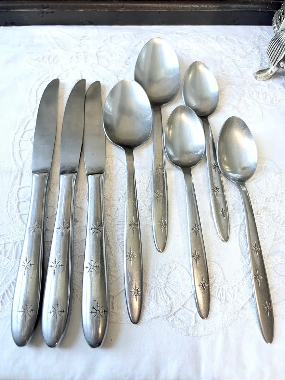 Vintage Atomic Ashton stainless flatware knife spoon stars Japan